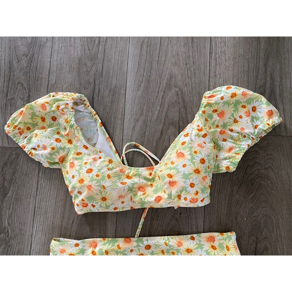 Wild Fable Daisy Floral Print Two-piece Swimsuit Yellow Green XL - Picture 2 of 6